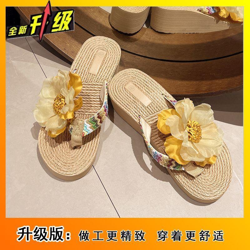 Cool slippers women's summer outer wear 2025 fashion outer wear versatile platform heel fairy wind flower vacation beach shoes