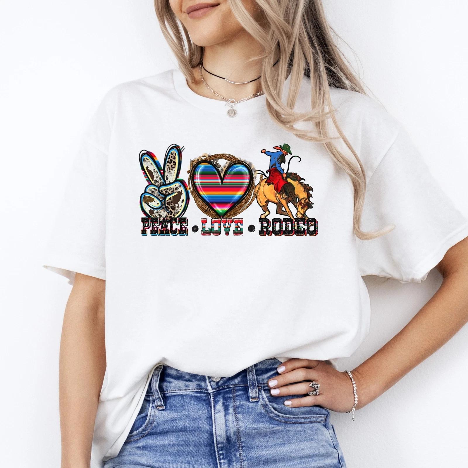 Peace Love Rodeo T-shirt gift Texas Western cowboy rodeo lover tee XL