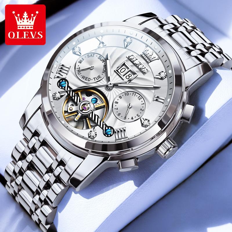 OLEVS 9910 Automatic Mechanical Watches Waterproof Luminous Hands Tourbillon Skeleton Wristwatches for Men Montre Relojes Hombre