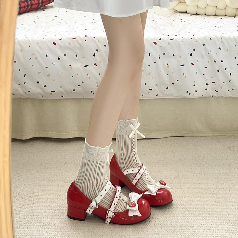 Fashion French sweet and thick-heeled Mary Jane shoes for women's 2025 autumn new style, versatile shallow opening bow single shoes