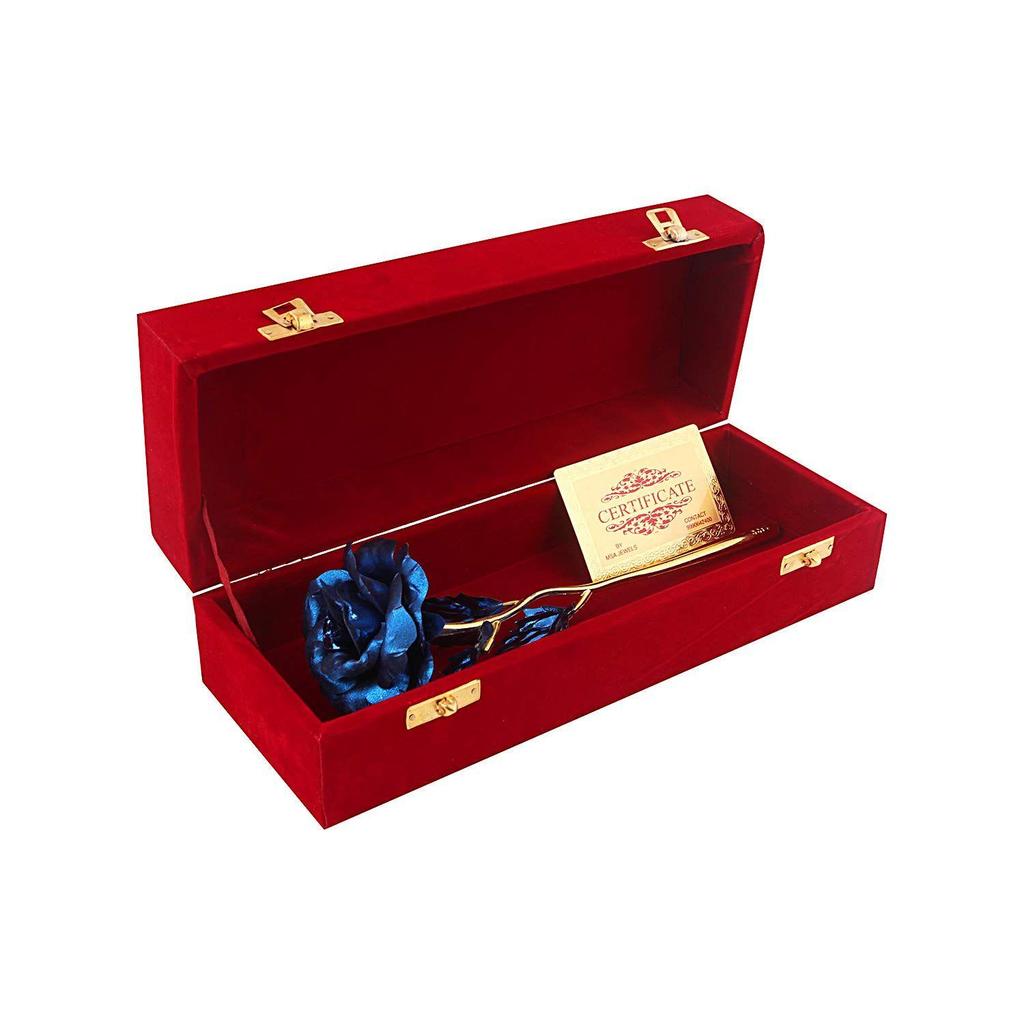 Artificial Rose And Box (Blue And Gold, 1 Piece)