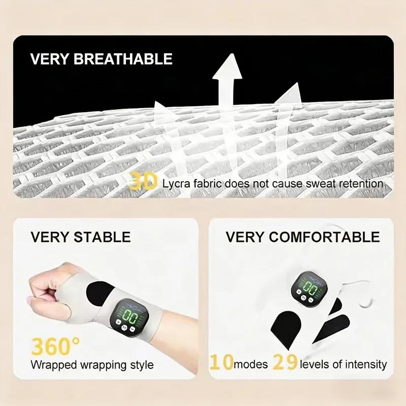 Electric Cordless Hand Wrist Massager 10 Mode Vibration Massage 29 Levels Massage Hands Rechargeable Wrist Brace Protector Wrap