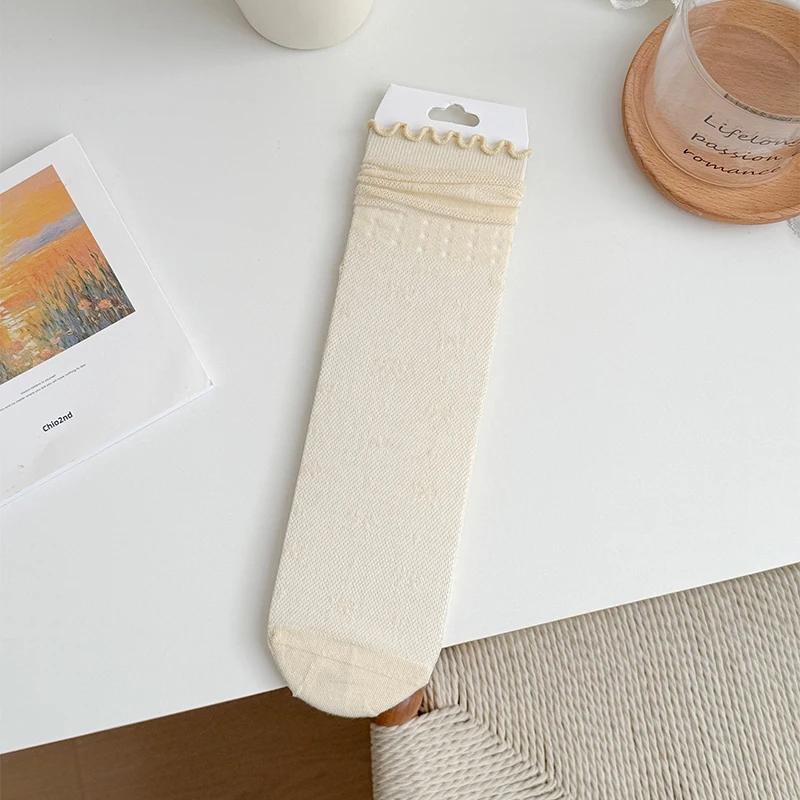 Women Thin Breathable Silk Socks 2 Pairs with Bowknot Design French Style Summer Mesh Lace Breathable Female Fashion Stockings