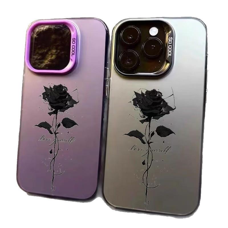 English Black Rose Is Suitable for Apple 17Promax Mobile Phone Case iPhone16Pro Europe and America 15Pro Creative 14.