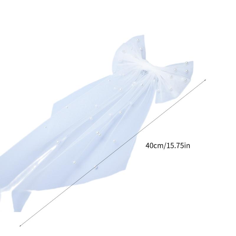 Wedding Party Bride Veil with Beadwork DoubleLayer Bows Bridal Veil Elegant Short Veil Bride Bridemaid Hair Accessories