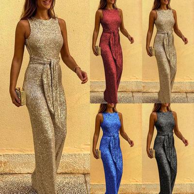 Overal Flitrový šnurovací dámsky overal bez rukávov s chrbtom na každodenné nosenie