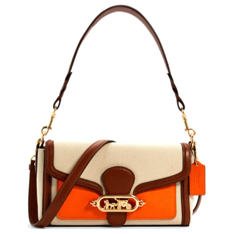 

Coach Jade 26 Color Block Wine God Canvas And Pebble Leather Shoulder Bag Women Shoulder Bag Beige Brown Orange 1937-IMR0A Basic Set (Bag+Dust Bag)