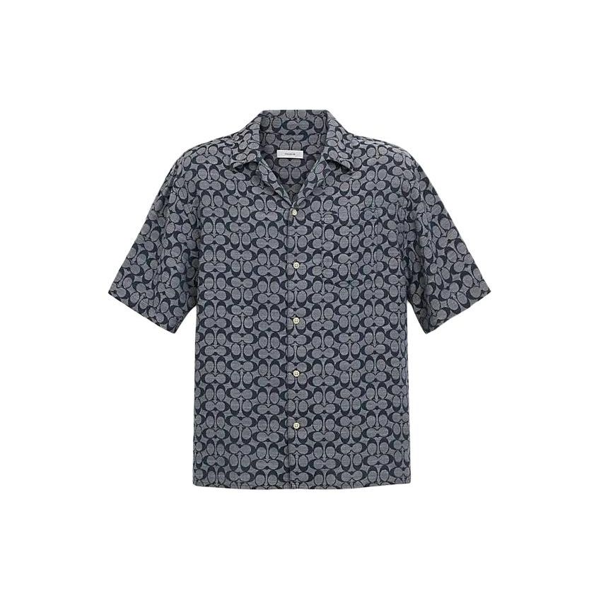 

Coach SS24 Printed Single-Breasted Cuban Collar Short Sleeve Shirt Men shirts Blue C7812-BLU M