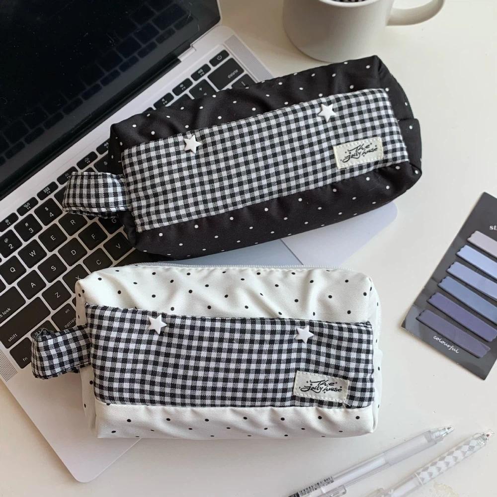 Makeup Bag Plaid Cloth Pencil Case Polka Dot Star Pen Storage Bag Birthday Gift