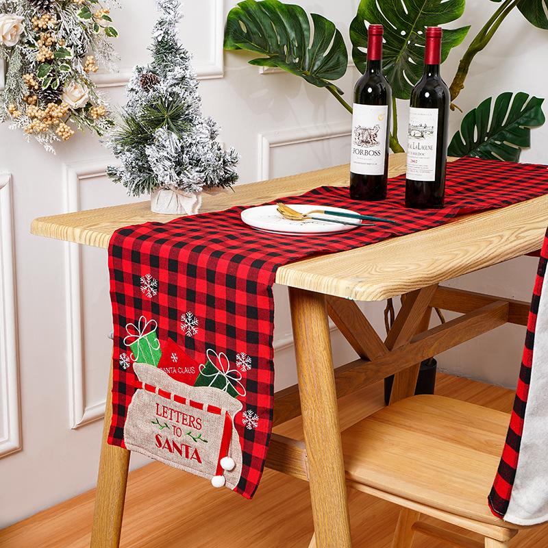 Christmas decorations table flag Christmas gift package embroidered plaid table flag home table decoration