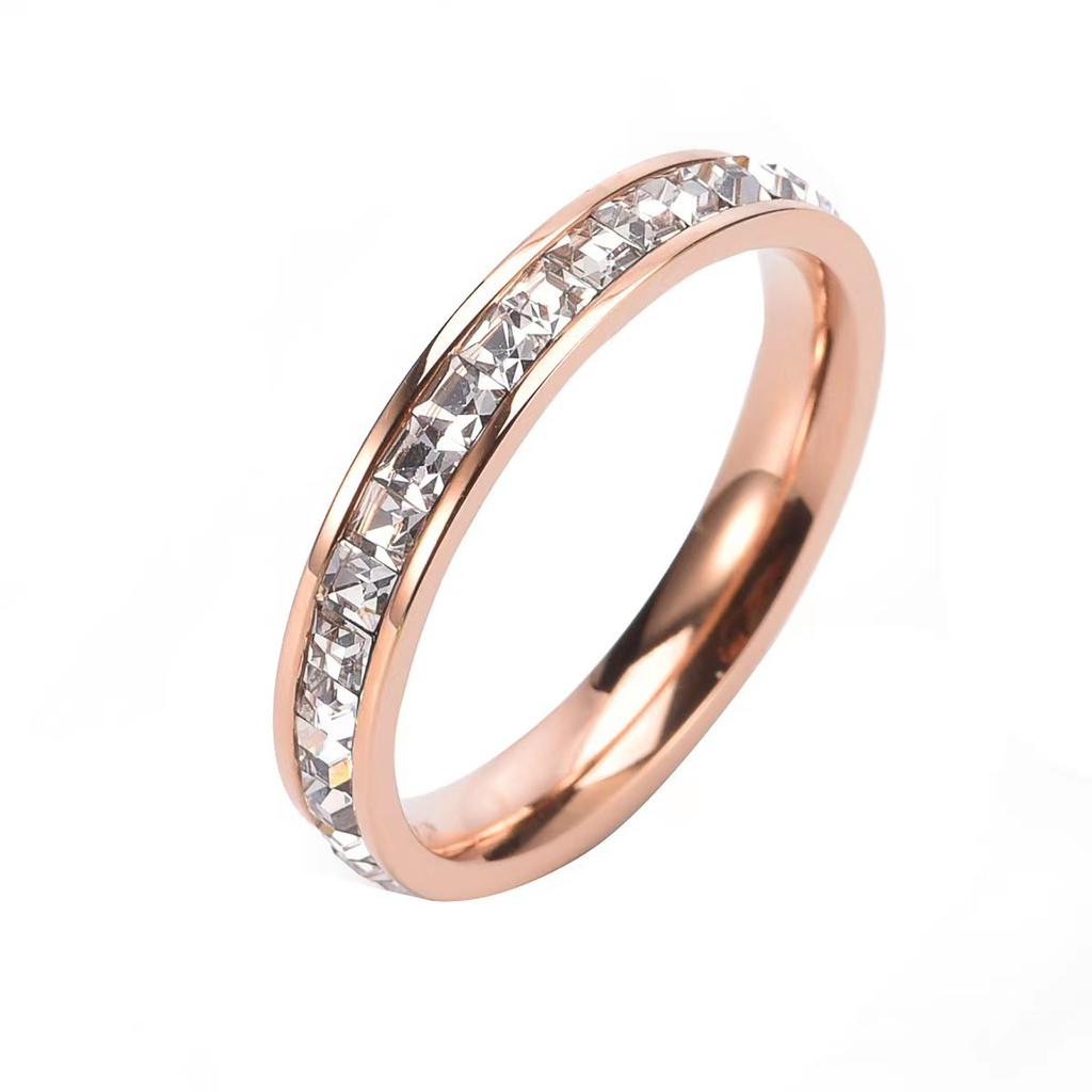 Double Row Cubic Zirconia Ring for Women Men, Stainless Steel CZ Band, Fashion Wedding Engagement Jewelry Gift