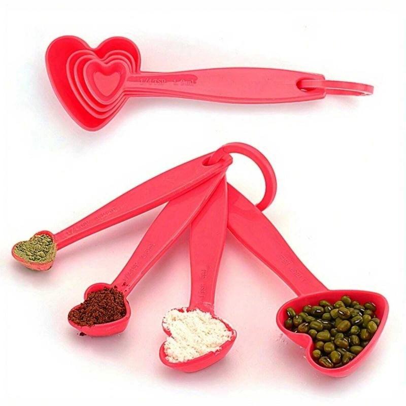 4pcs Set Measuring Cups And Spoon Set Small Heart-Shaped Baking Kitchen Tool Baking Spoon Measuring Cup Tool
