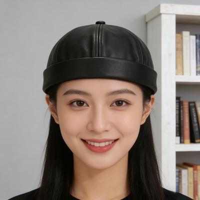 Adjustable Melon Skin Hat Leather Trendy Cap Fashion Brimless Round Landlord Hat  Winter