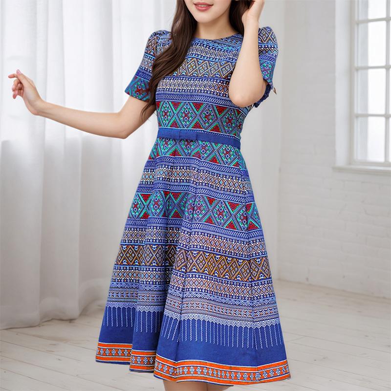 ZANZEA Damska codzienna sukienka z okrągłym dekoltem, letnia, z krótkim rękawem i nadrukiem