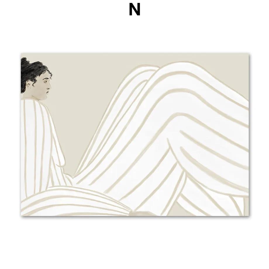 

Абстрактная кривая тела девушки, голубь, постеры в стиле бохо, бежевая радуга, настенная живопись на холсте и принты, настенные панно для декора гостиной 60x80cm No Framed