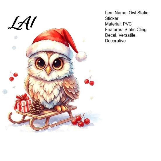 Indoor Outdoor Winter Ornaments Christmas Owl Window Static Cling Decal Waterproof PVC Decorative Sticker Easy Seasonal Home Decor Apply Sticker for