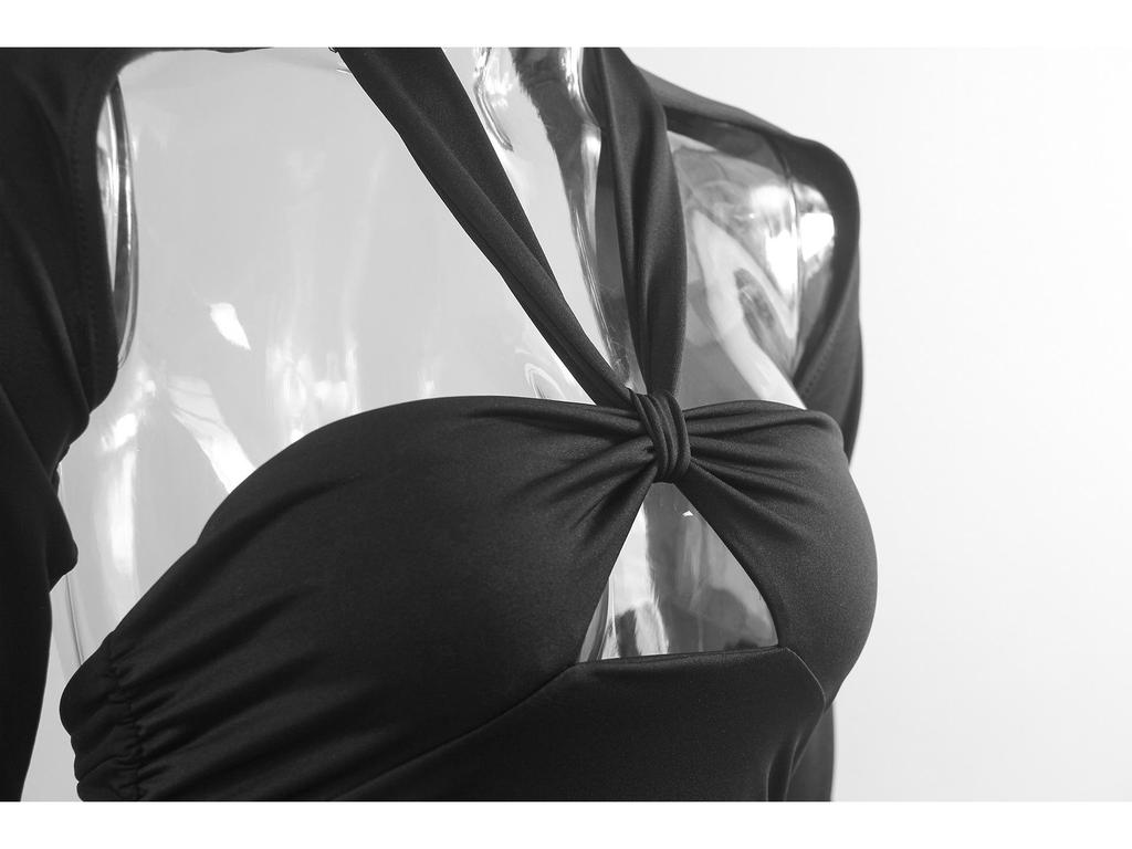 European and American V-neck Splicing Hip Dress: 2024 Autumn/Winter Sexy Long-Sleeve Hollow Women's Outfit