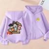 A4 Cartoon Trio Hooded Cardigan for Kids, Double-Sided Print Loose Casual Sweatshirt, Spring/Autumn.