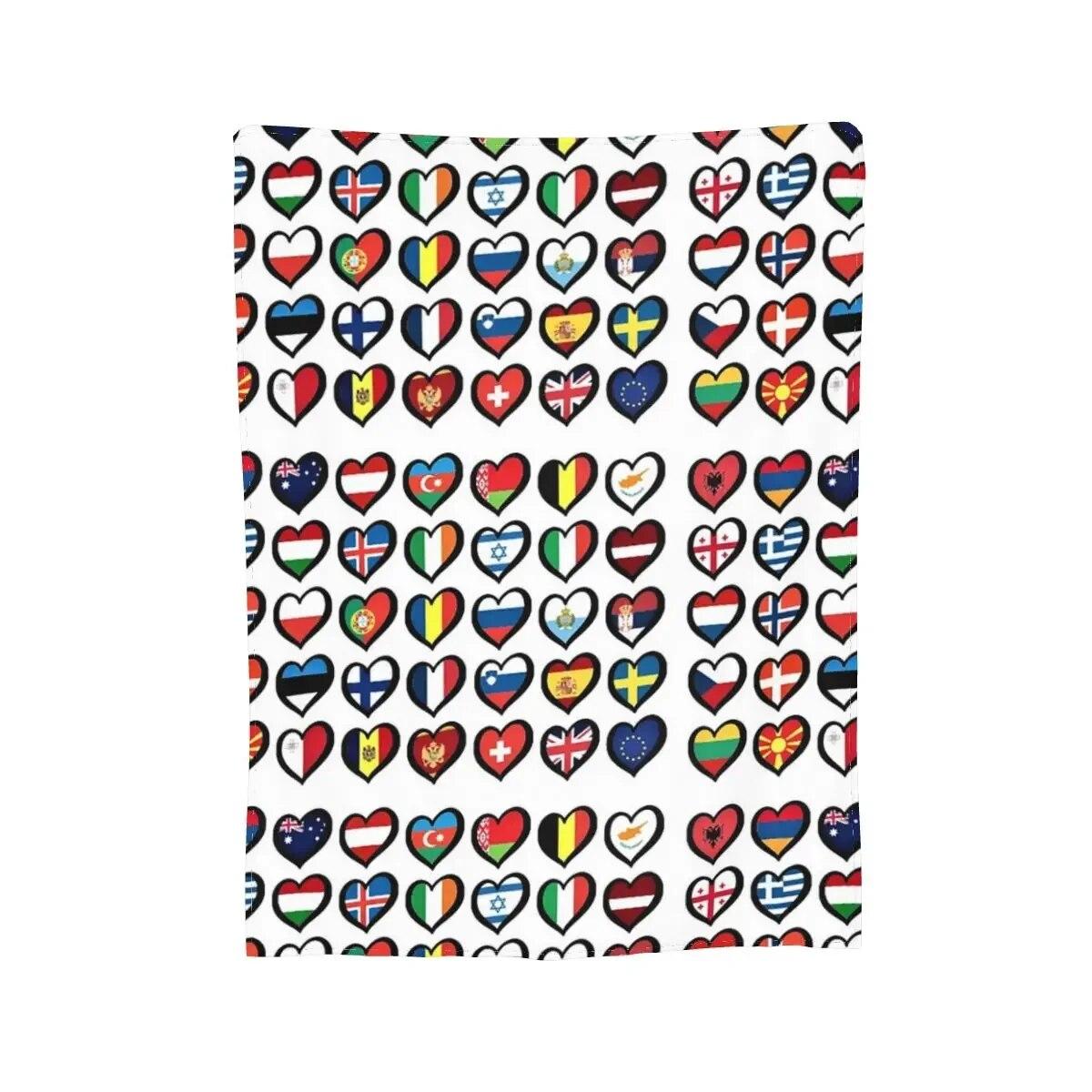 

Одеяло с флагами конкурса песни Евровидение и сердечками, мягкое теплое фланелевое одеяло, покрывало для кровати, гостиной, пикника, путешествия домой 75x100cm 30x40in