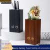 Wooden Alarm Clock Pen Holder: Time, Temperature & Date Display for Students