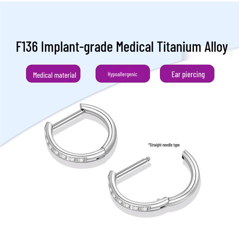 F6 Titanium Alloy Women's Earrings - Medical Implant Grade D-Shaped Hoops & Studs for Earlobe Training & Cartilage.