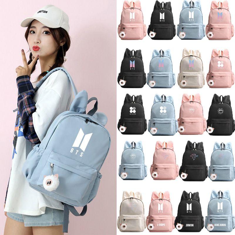 Kpop Bts Bunny Rabbit Ears Backpack Girls School Bags V With Piggy Pendant Plush