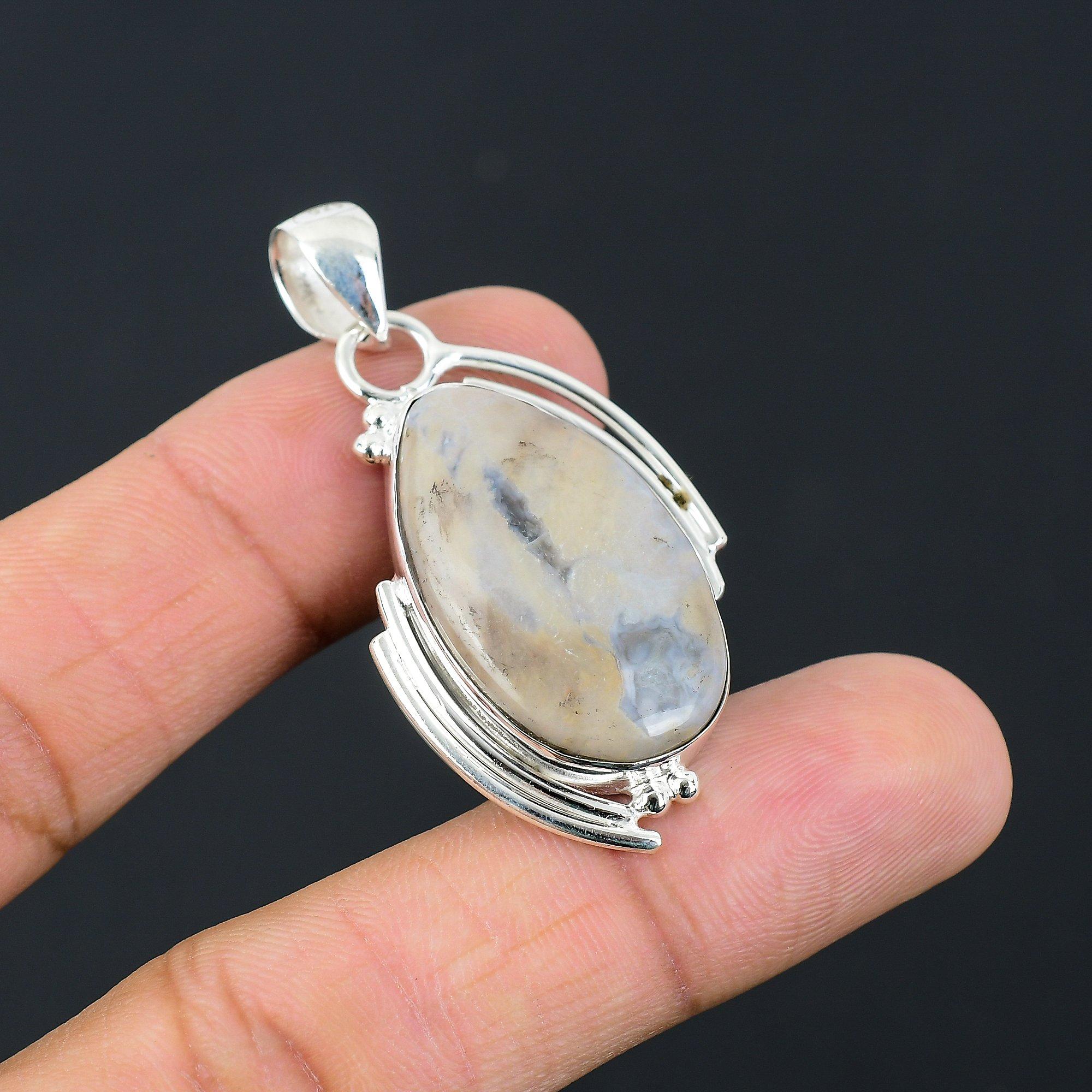 Wedding Gift For Her 925 Silver Natural Porcelain Jasper Gemstone Pendant