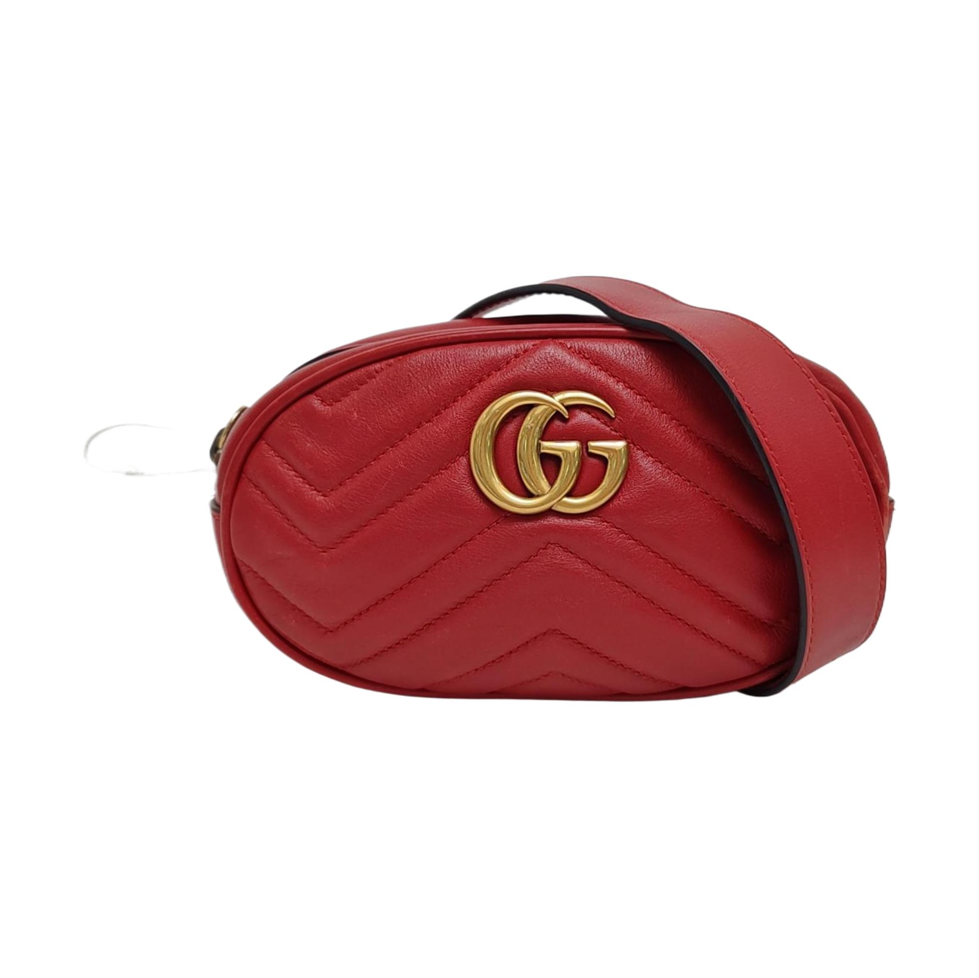 [Pre-Owned] Gucci Quilted Leather GG Marmont Matelassé Belt Bag  Red  - Good #9GVB0F ONE SIZE