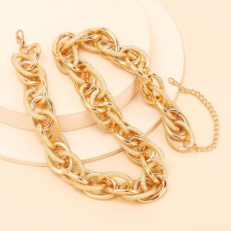 Gold exaggerated aluminum chain choker necklace bracelet combination set, niche jewelry