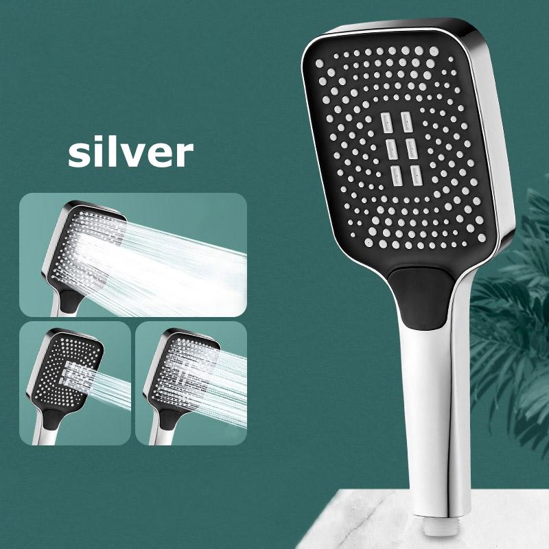Square Button Adjustable Shower Head Silver Booster Shower Head Thickened Water Outlet Shower Head Set