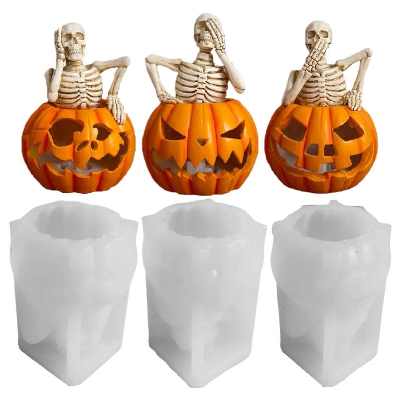 Halloween Skeleton Pumpkin  Silicone Candle Molds Halloween Decoration  Ghost Pumpkin Crafts Gypsum   Candy Making Soap Mold
