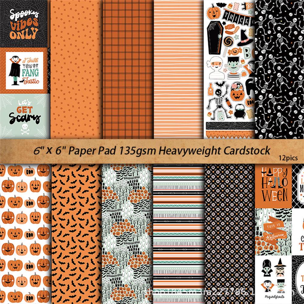 12 Sheets Retro Halloween Collage Background Paper for Journaling - European & American Style