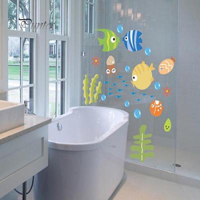 Home Decor Bathroom Cartoon Fish Wallpaper Baby Kids Room Decal Art Wall Sticker Decor