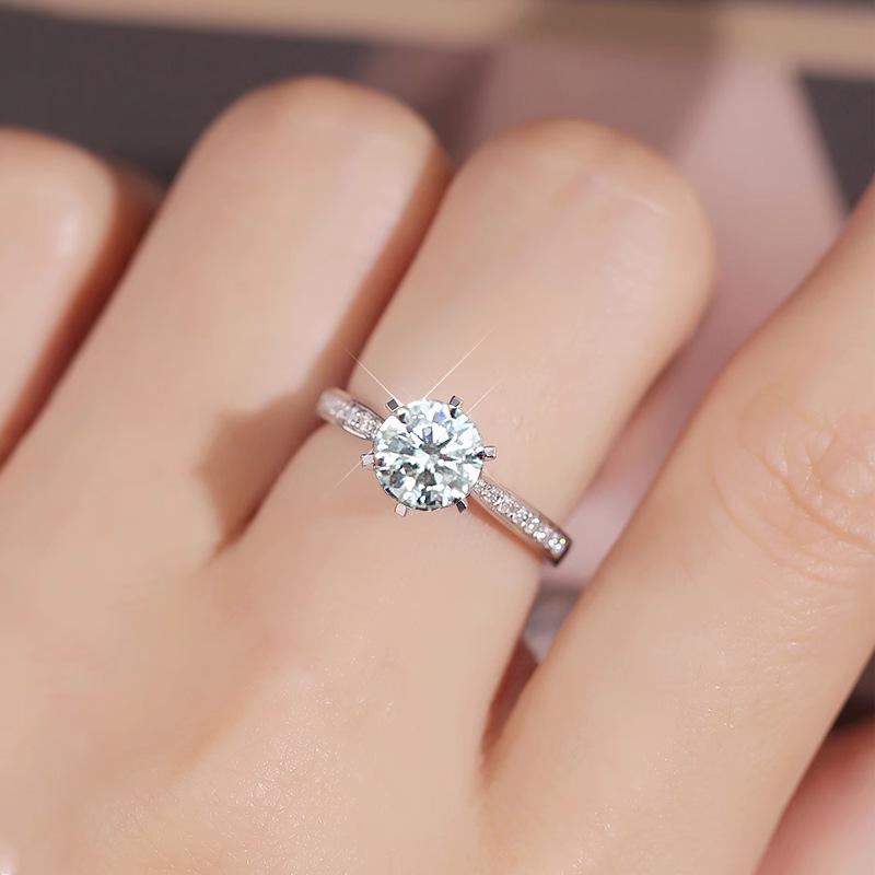 S925 Sterling Silver Moissanite Six-Prong Square Bezel Women's Open Design Ring