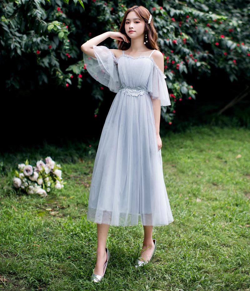 2025 New Off-the-Shoulder Bridesmaid Dress: Mid-Length, Slimming, with Fairy Charm for Special Occasions.