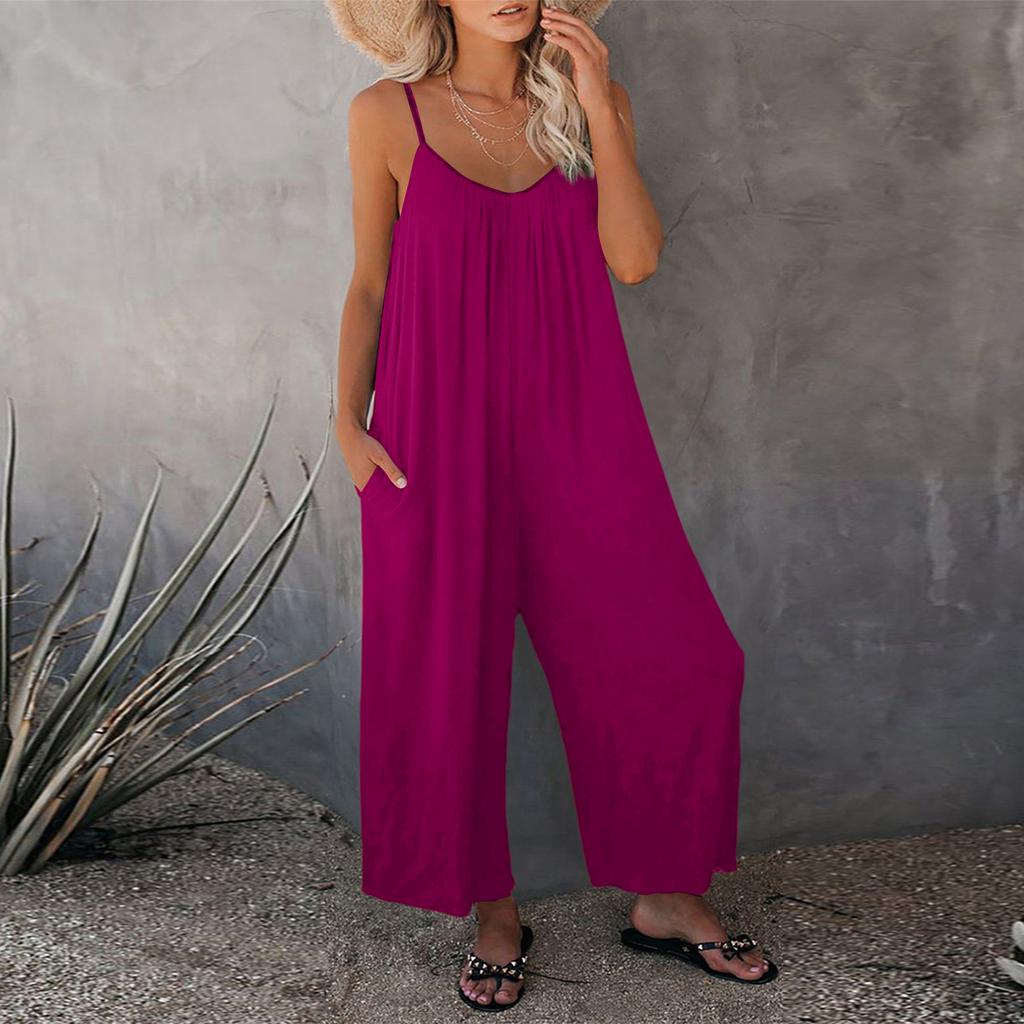Women's Color Overalls Sleeveless Vest Pocket Casual Jumpsuit