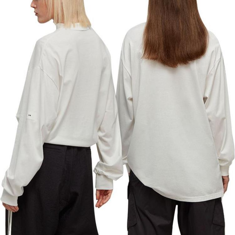 Y-3 Einfarbiges Rundhals Langarm T-Shirt Unisex Oberteile Weiß IB4774