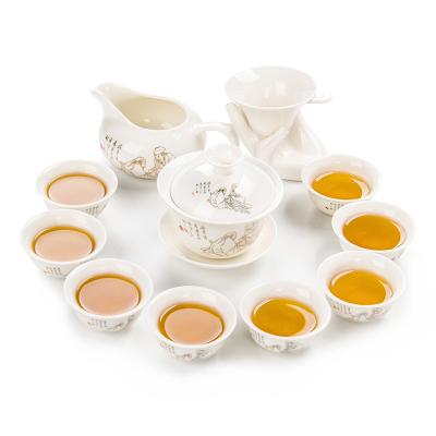 11pcs Chinese Kung Fu Tea Set,Ceramic Portable Teacup Porcelain Service Gaiwan Tea Cups Mug of Tea Ceremony Teapot