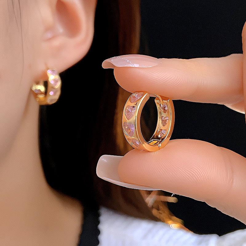 Zircon Heart Hoop Earrings: Japanese & Korean-Inspired Women's Fashion, Elegant Simple Design, Light Luxury Jewelry.