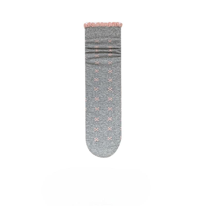 Damsockor i bomull för höst och vinter, Grårosa tygmärke Benfria frottésockor, Mångsidiga medelhöga strumpor för tjejer