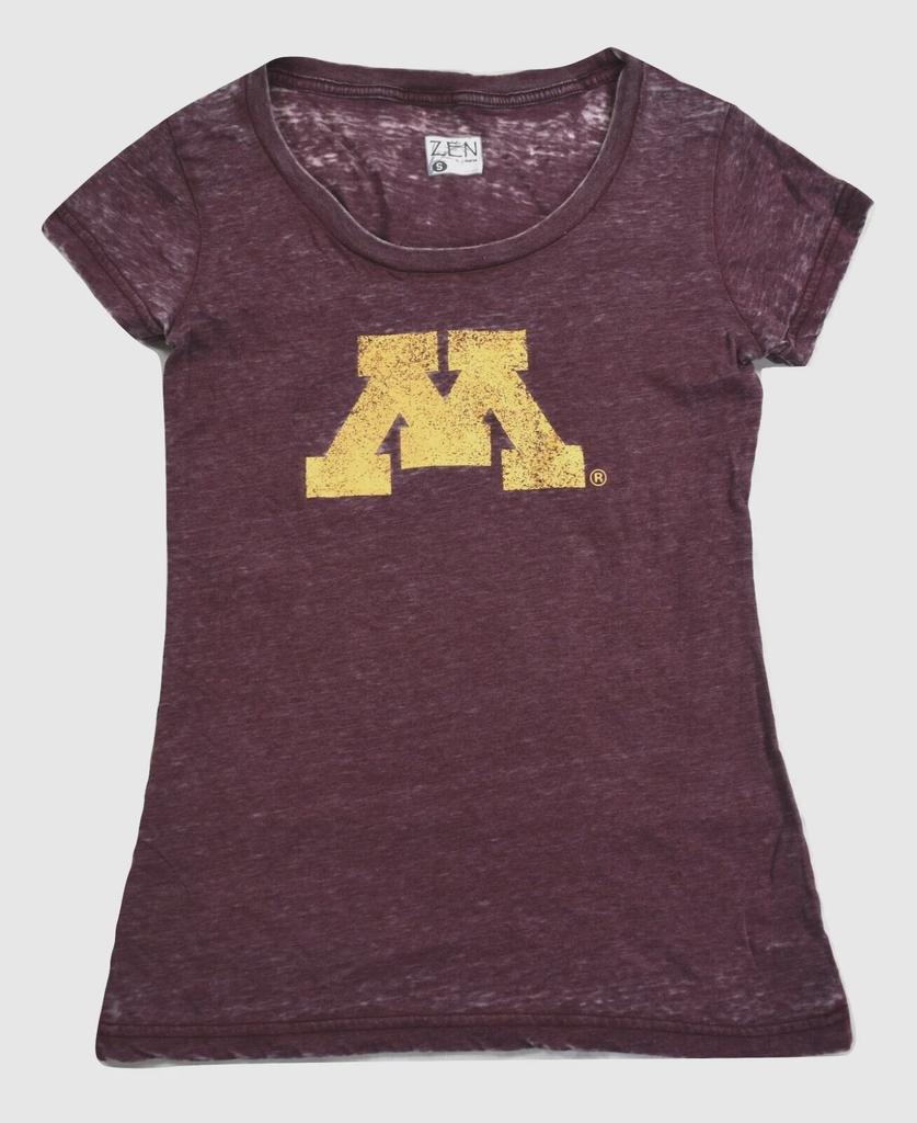 Zen By J. America Womens Minnesota Golden Gophers Semi-Burnout Shirt New S-2XL
