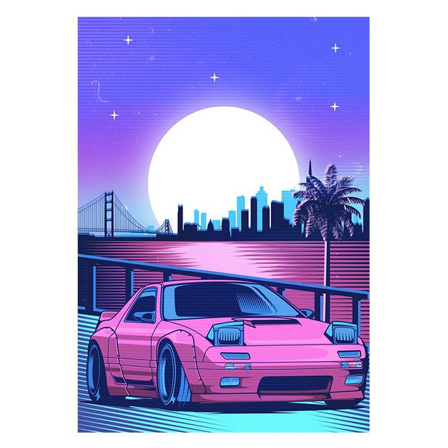 Cartoon Neon Retro Jdm Sports Racing Car Print Poster Canvas Painting Modern Wall Art Picture For Living Room Bedroom Home Decor