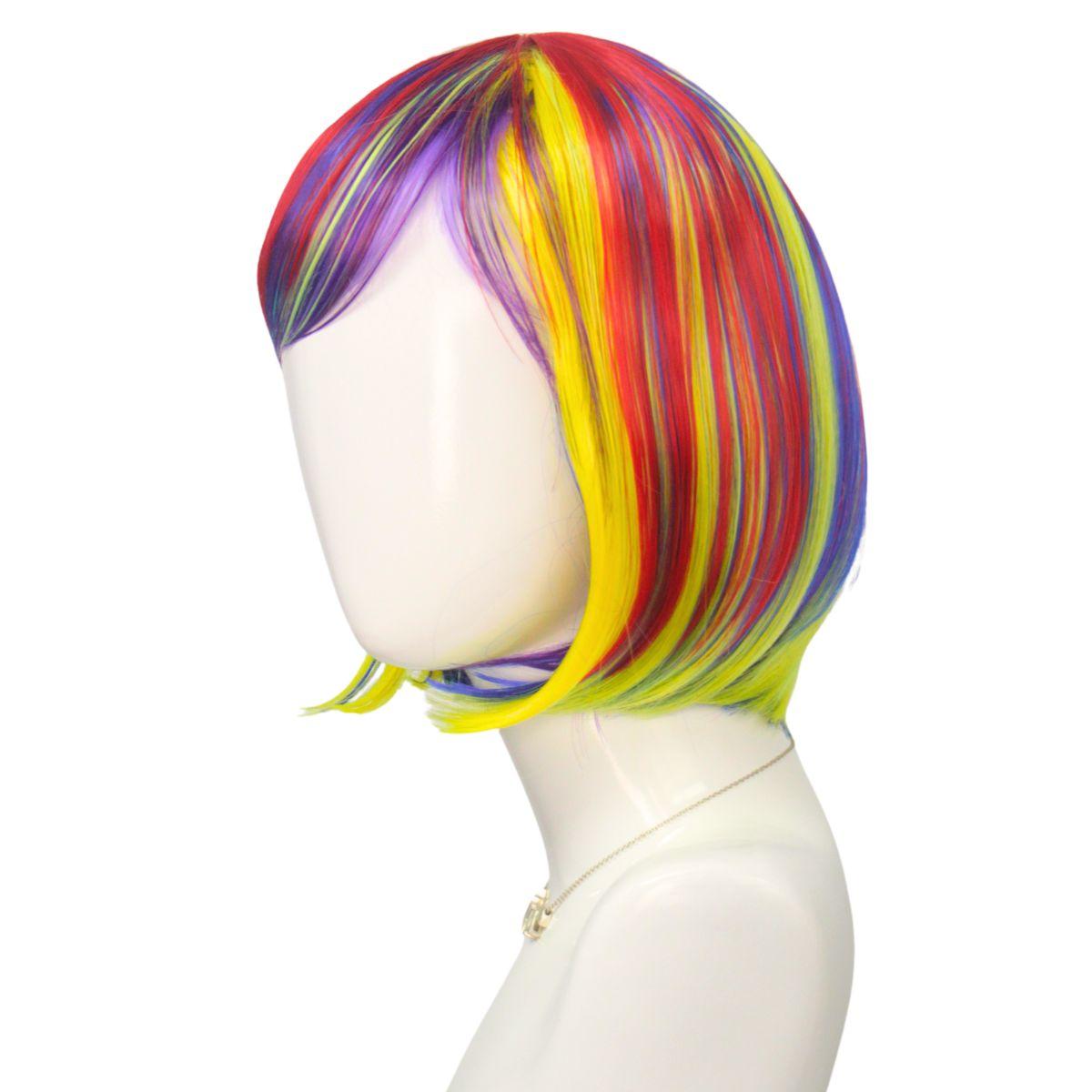 

Rainbow Colorful Synthetic Party Wig Short Straight Anime Bob Hair for Women Cosplay Costume Female Party Accessory