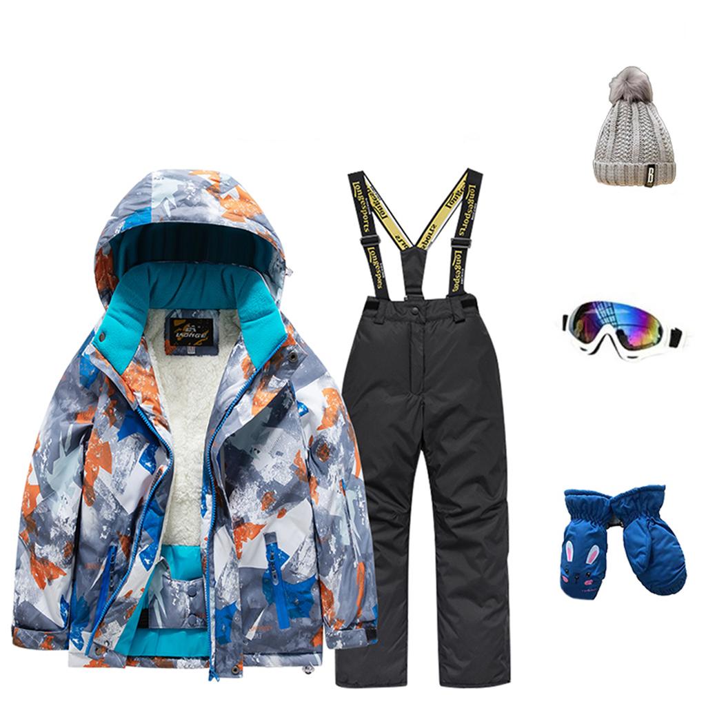 Children's Fashion Skiwear Set Boys' And Girls' Thickened Waterproof Thermal Ski Suit Five-Piece Outfit With Jacket And Trousers