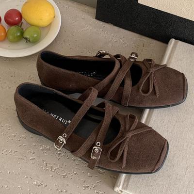 Retro Style Square Toe Mary Jane Leather Ballet Flats - Low Heel, Comfy Women's Evening Shoes 2025
