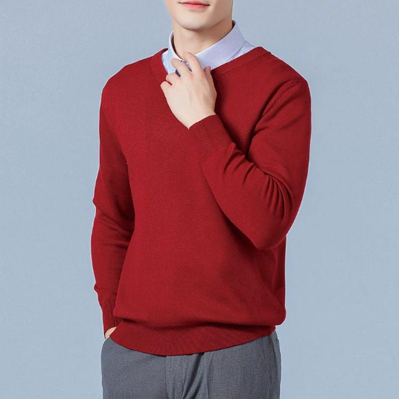Soft Cashmere Sweater Men'S Clothing Autumn Winter Pullover Business Casual Bottom V-Neck Knitted Woolen Slim Fit Knitwear Male