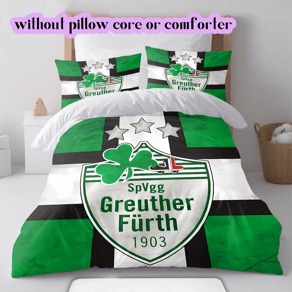 SpVgg Greuther Fürth Vzorovaná Sada Povlečení Přikrývka Potah na Přikrývku Povlak na Polštář Domácí Dekorace Dárek k Narozeninám (1 * povlak na peřinu + 2 * povlak na polštář, bez jádra)