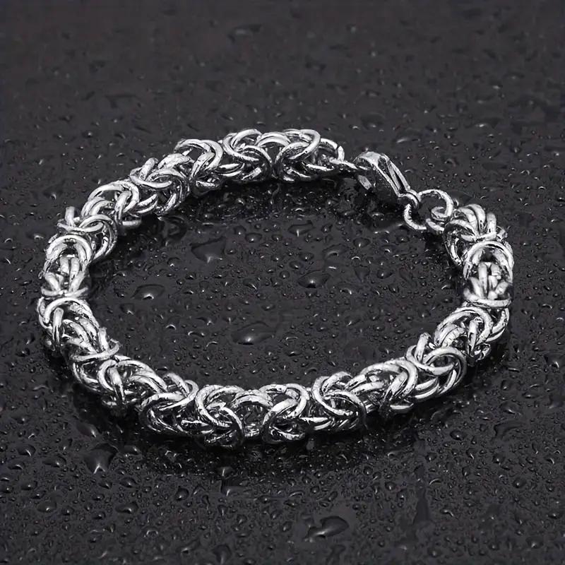Men' Silver Bracelet 7mm Thick Round Royal Weave Diamond
