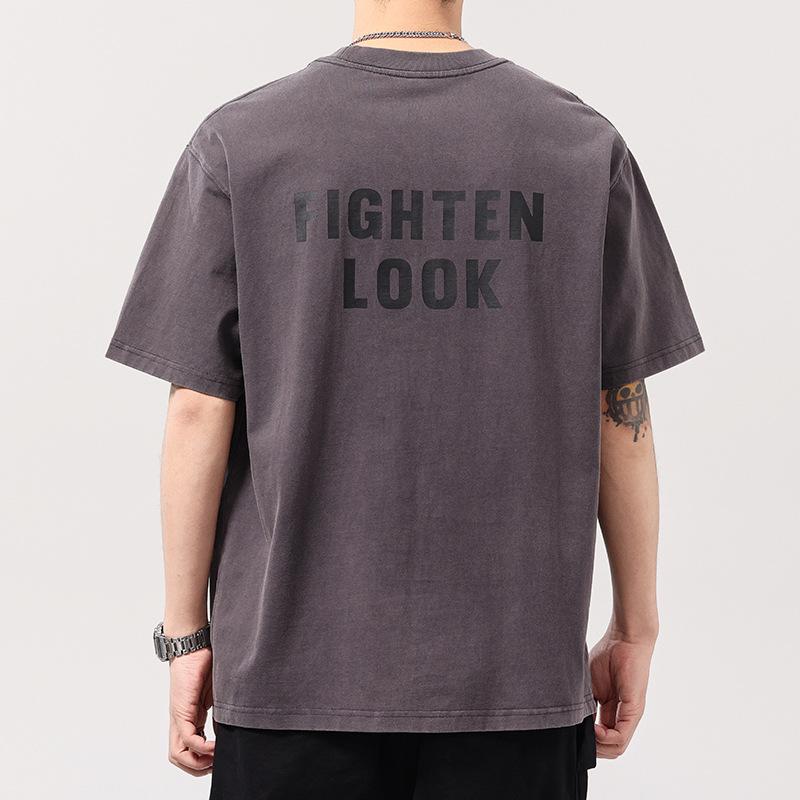 Retro Short-sleeved T-shirt Men's Loose Casual Half-sleeved Round Neck Pure Cotton Shirt