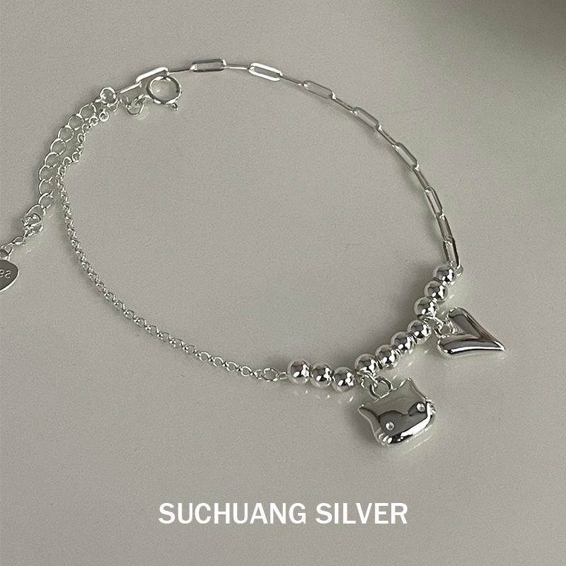 S925 Sterling Silver Cat Heart Bracelet for Women – Stylish, Sweet, and Unique Design 925 Silver